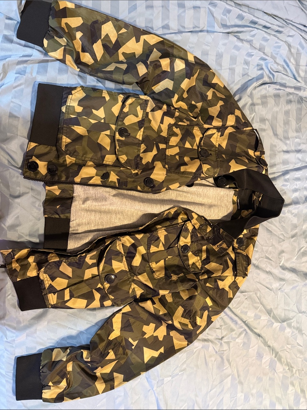 Men's Geometric Camo Bomber Jacket - Green/Black/Tan